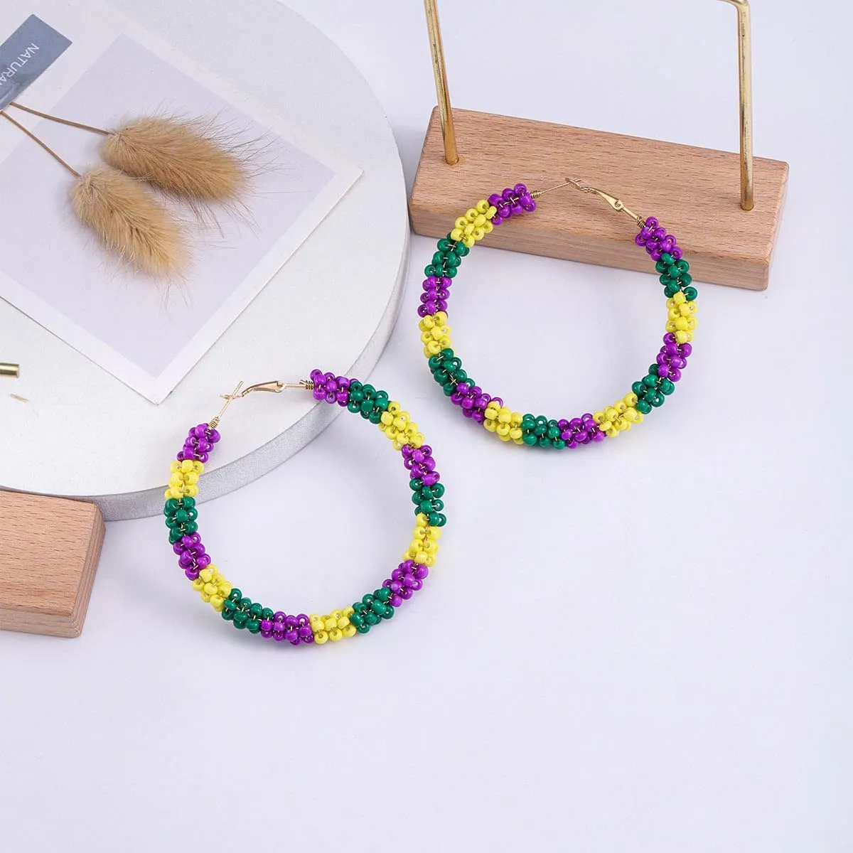 Carnival MARDI GRAS Earrings for Women Shiny Glitter Carnival Mask Letter Crown Hat Llama Fleur De Lis Lightweight Acrylic Beaded Purple Green Gold Festival Carnival Parade Party Statement Jewelry