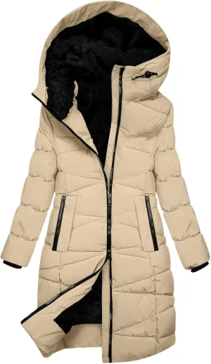 Ceboyel Women Zip Up Quilted Puffer Jackets Warm Winter Coats Long Sleeve Hooded Jacket Clothes Outerwear With Pockets
