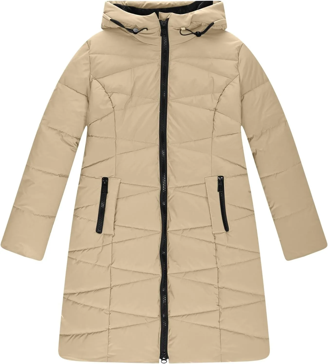 Ceboyel Women Zip Up Quilted Puffer Jackets Warm Winter Coats Long Sleeve Hooded Jacket Clothes Outerwear With Pockets