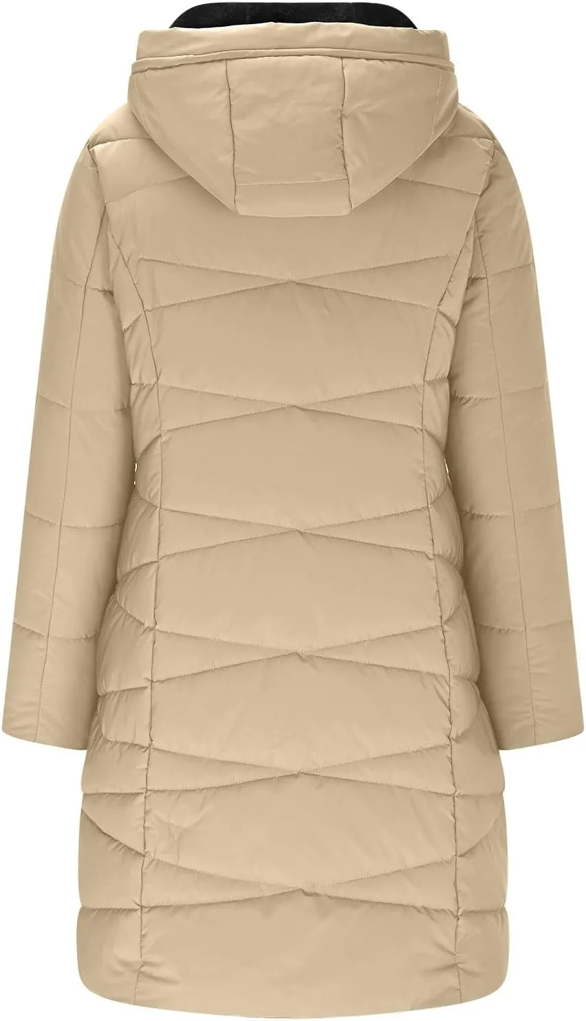 Ceboyel Women Zip Up Quilted Puffer Jackets Warm Winter Coats Long Sleeve Hooded Jacket Clothes Outerwear With Pockets