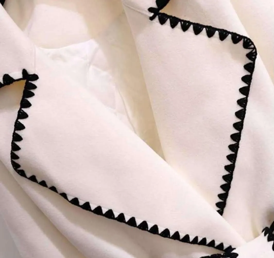 CHARTOU Women's Elegant Wool Blend Lapel Collar Bow-Tie Belt Midi Long Trench Coat Jacket