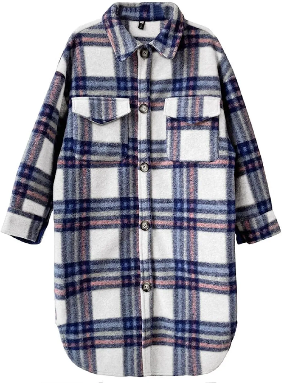 CHARTOU Women's Lightweight Spread Collar Wool Blend Plaid Midi Long Shacket Trench Coat