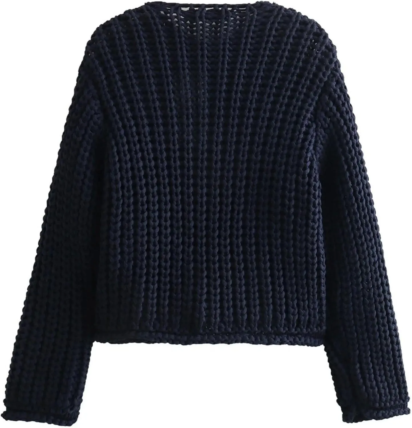Chevara Womens Cropped Knit Cardigan Long Sleeve Crewneck Button Down Fall Sweater with Pockets
