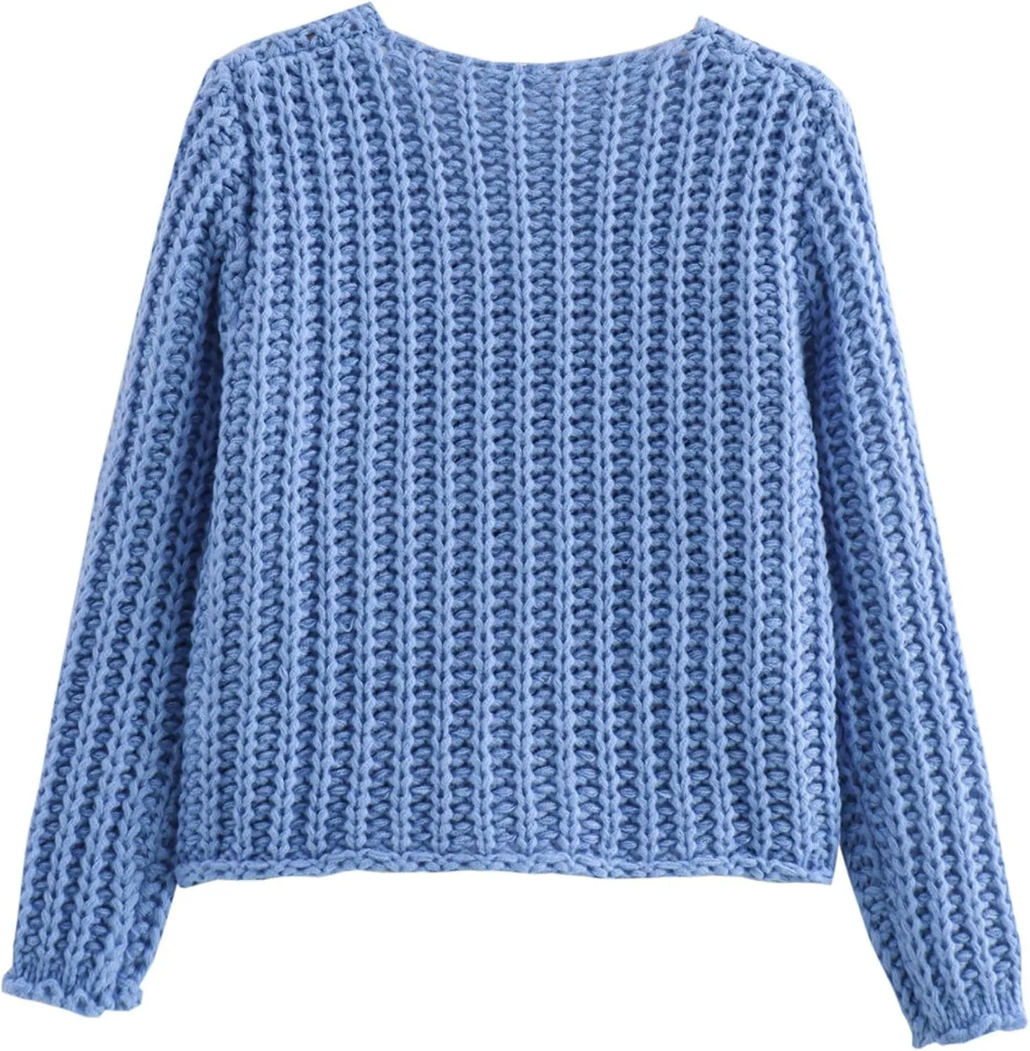 Chevara Womens Cropped Knit Cardigan Long Sleeve Crewneck Button Down Fall Sweater with Pockets