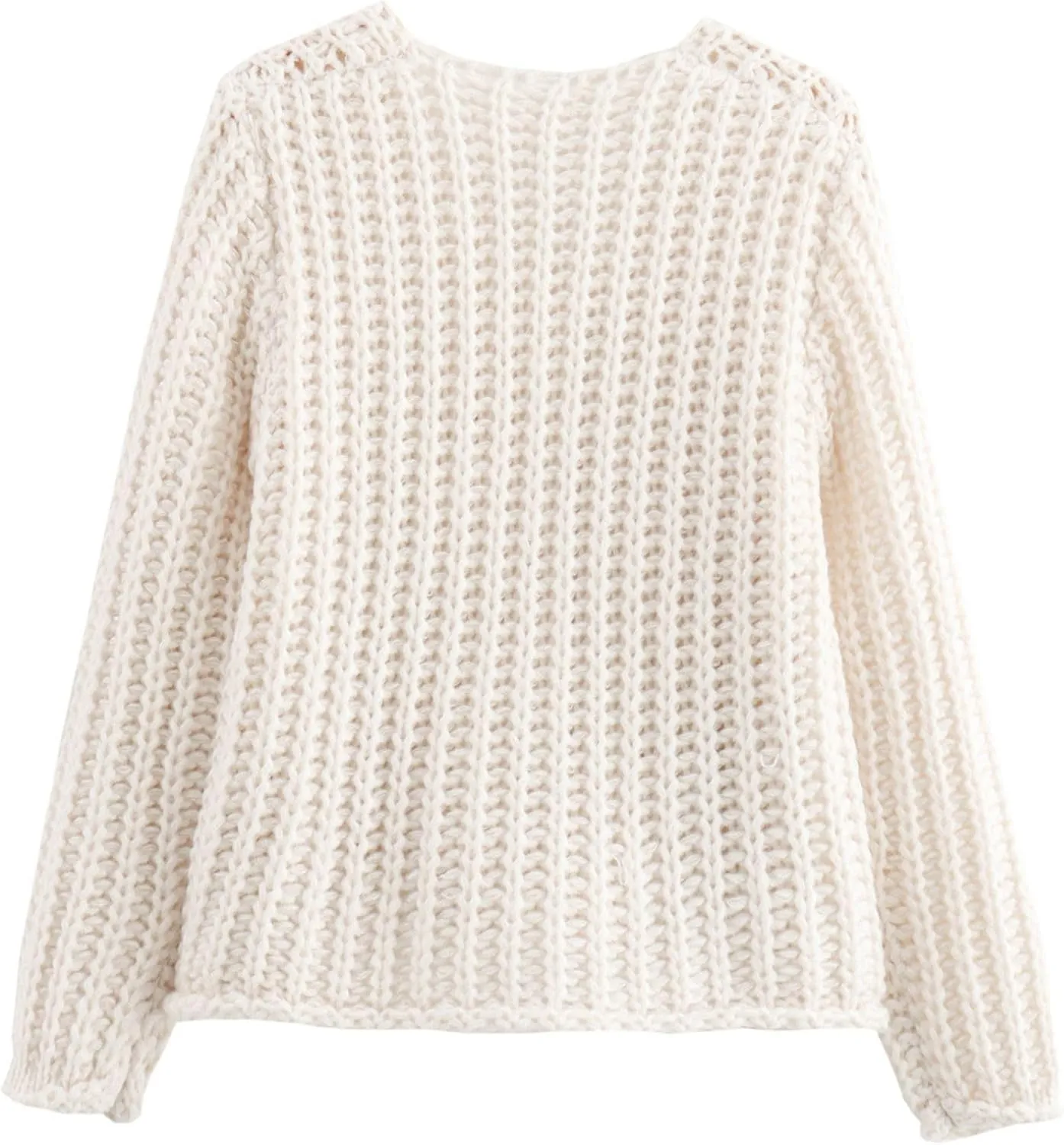 Chevara Womens Cropped Knit Cardigan Long Sleeve Crewneck Button Down Fall Sweater with Pockets