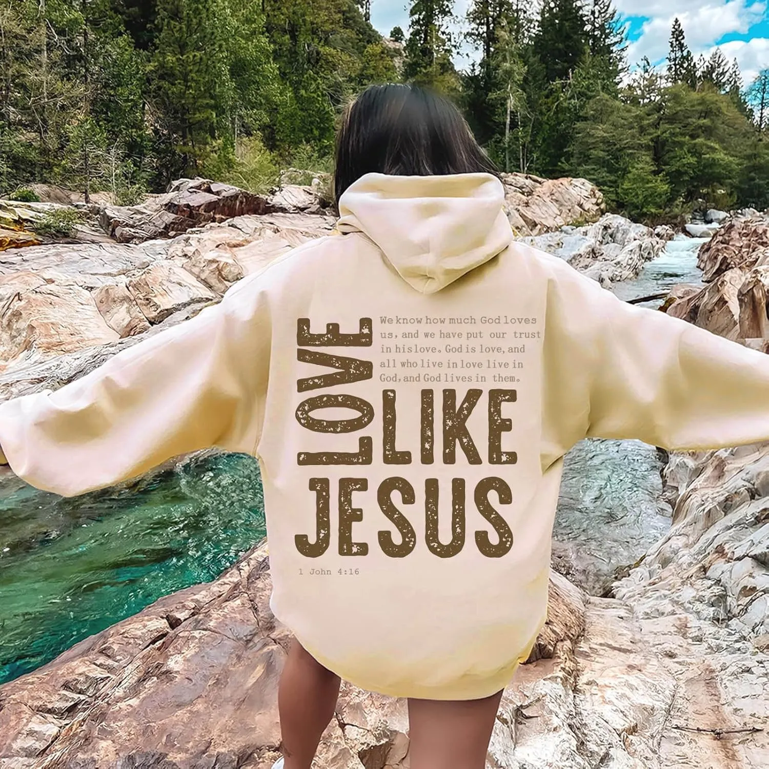 Christian Hoodies for Women Love Like Jesus Letter Graphic Bible Verse Oversized Long Sleeve Jesus Faith Sweatshirts Pullover