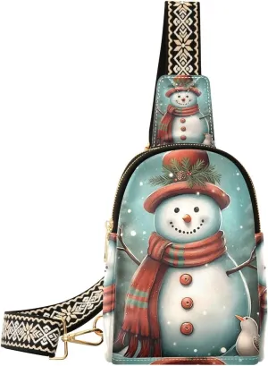 Christmas Snowman Sling Bag for Women Fanny Packs for Women Small Leather Fanny Pack Crossbody Bags Fashion Waist Packs Chest Bag for Travel 21341272