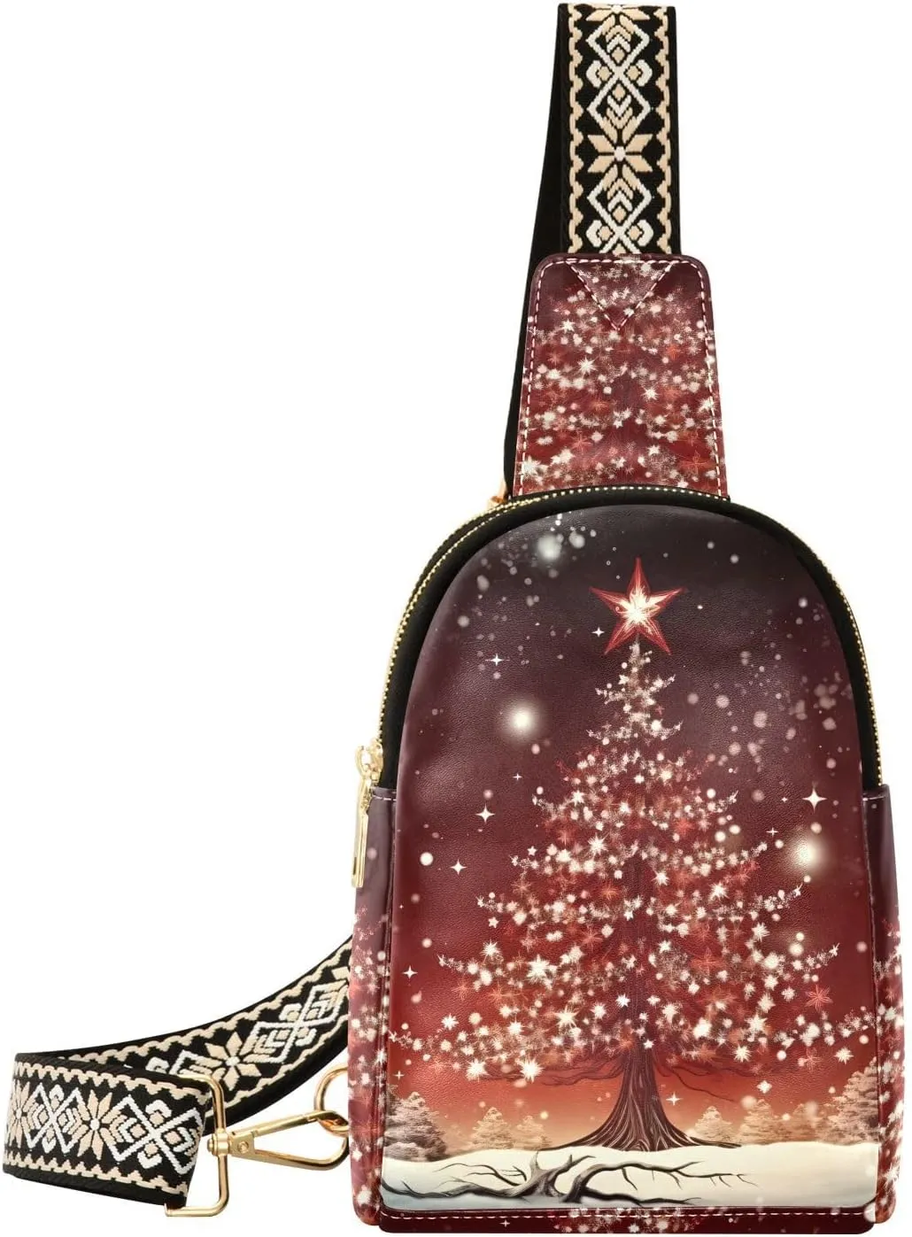 Christmas Trees Snow Snowflakes Sling Bag for Women Fanny Packs for Women Small Leather Fanny Pack Crossbody Bags Fashion Waist Packs Chest Bag for Travel 21341288