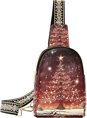 Christmas Trees Snow Snowflakes Sling Bag for Women Fanny Packs for Women Small Leather Fanny Pack Crossbody Bags Fashion Waist Packs Chest Bag for Travel 21341288