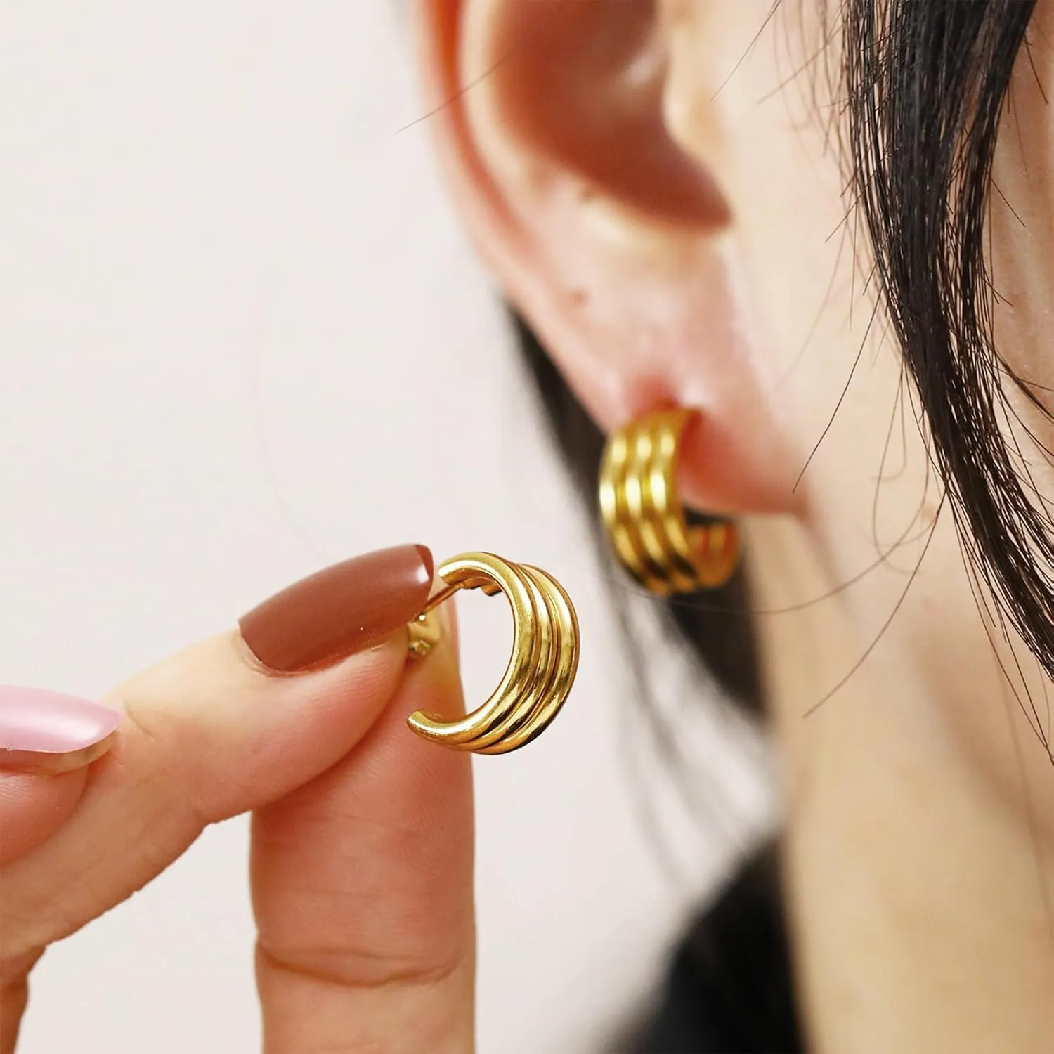Chunky Gold Earrings for Women Gold Statement Earrings Double Hoop Earrings for Single Piercing Trendy Open Hoop Earrings for Women