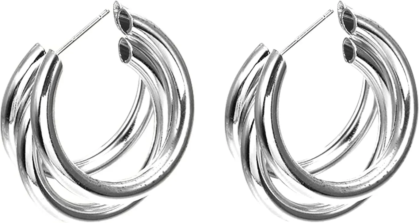 Chunky Gold Statement Earrings for Women,Sterling Sliver Posts Dangle Earrings Mothers Day Valentines Day Trendy Jewelry Gift