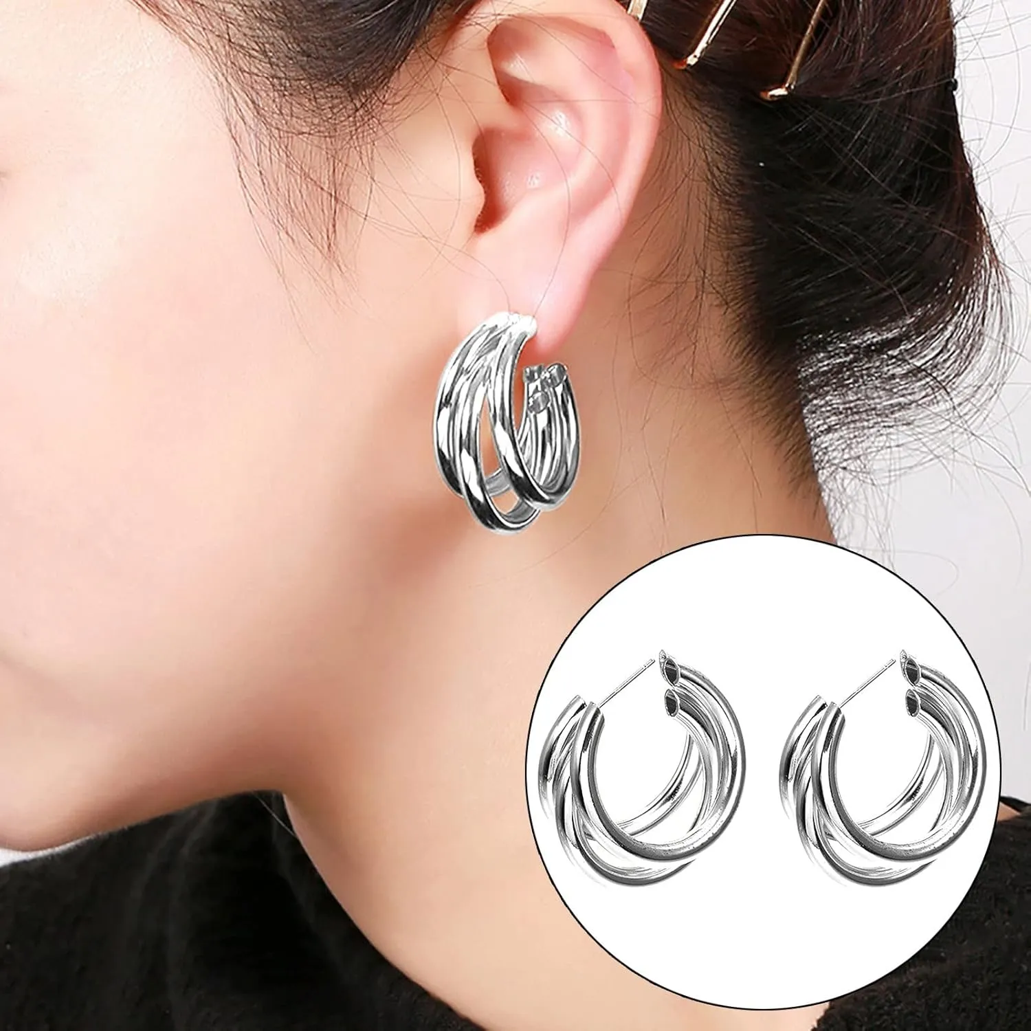 Chunky Gold Statement Earrings for Women,Sterling Sliver Posts Dangle Earrings Mothers Day Valentines Day Trendy Jewelry Gift