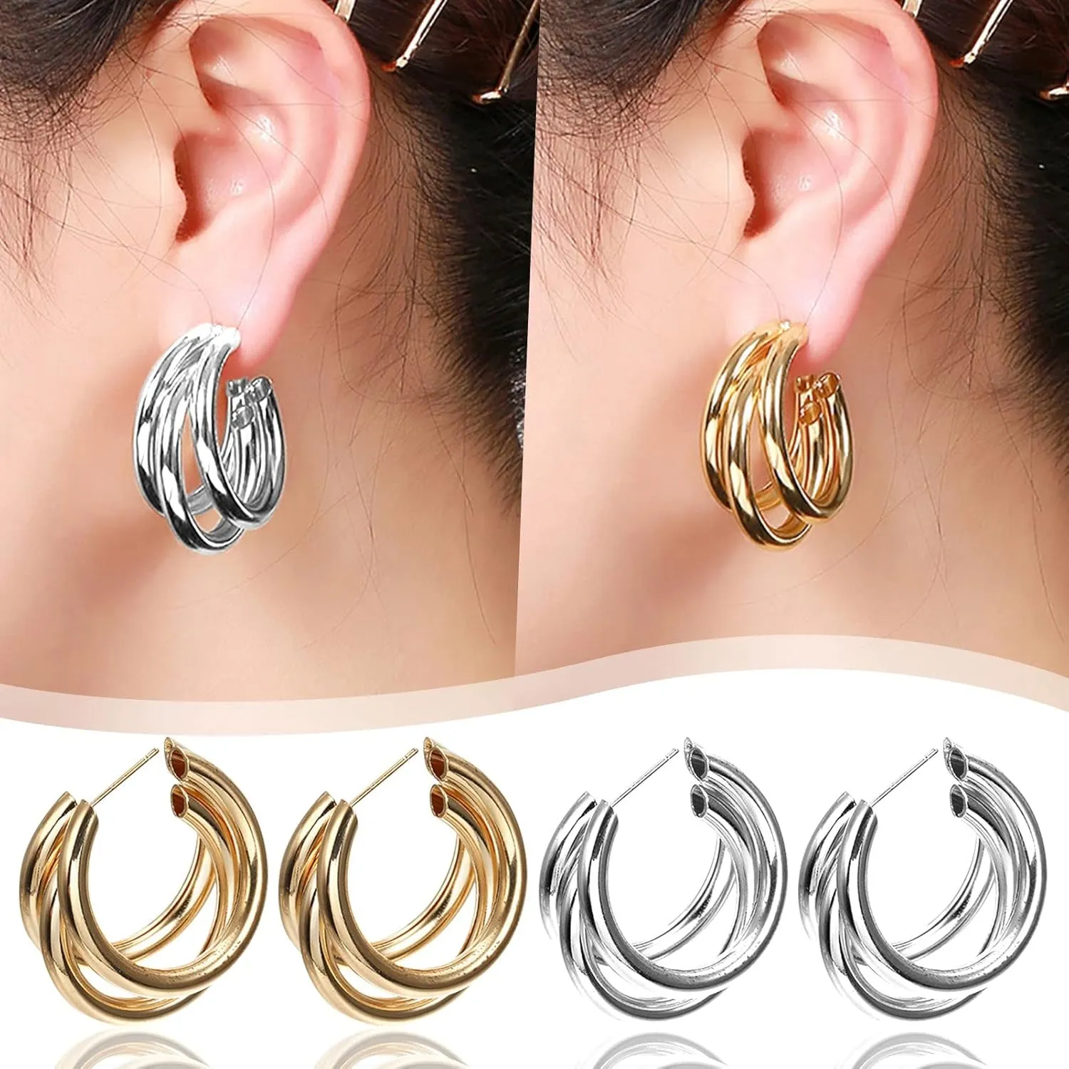 Chunky Gold Statement Earrings for Women,Sterling Sliver Posts Dangle Earrings Mothers Day Valentines Day Trendy Jewelry Gift