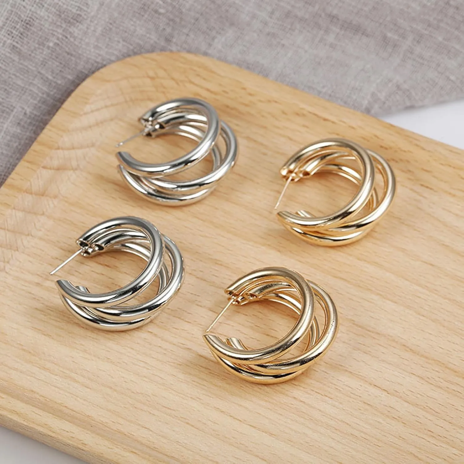 Chunky Gold Statement Earrings for Women,Sterling Sliver Posts Dangle Earrings Mothers Day Valentines Day Trendy Jewelry Gift