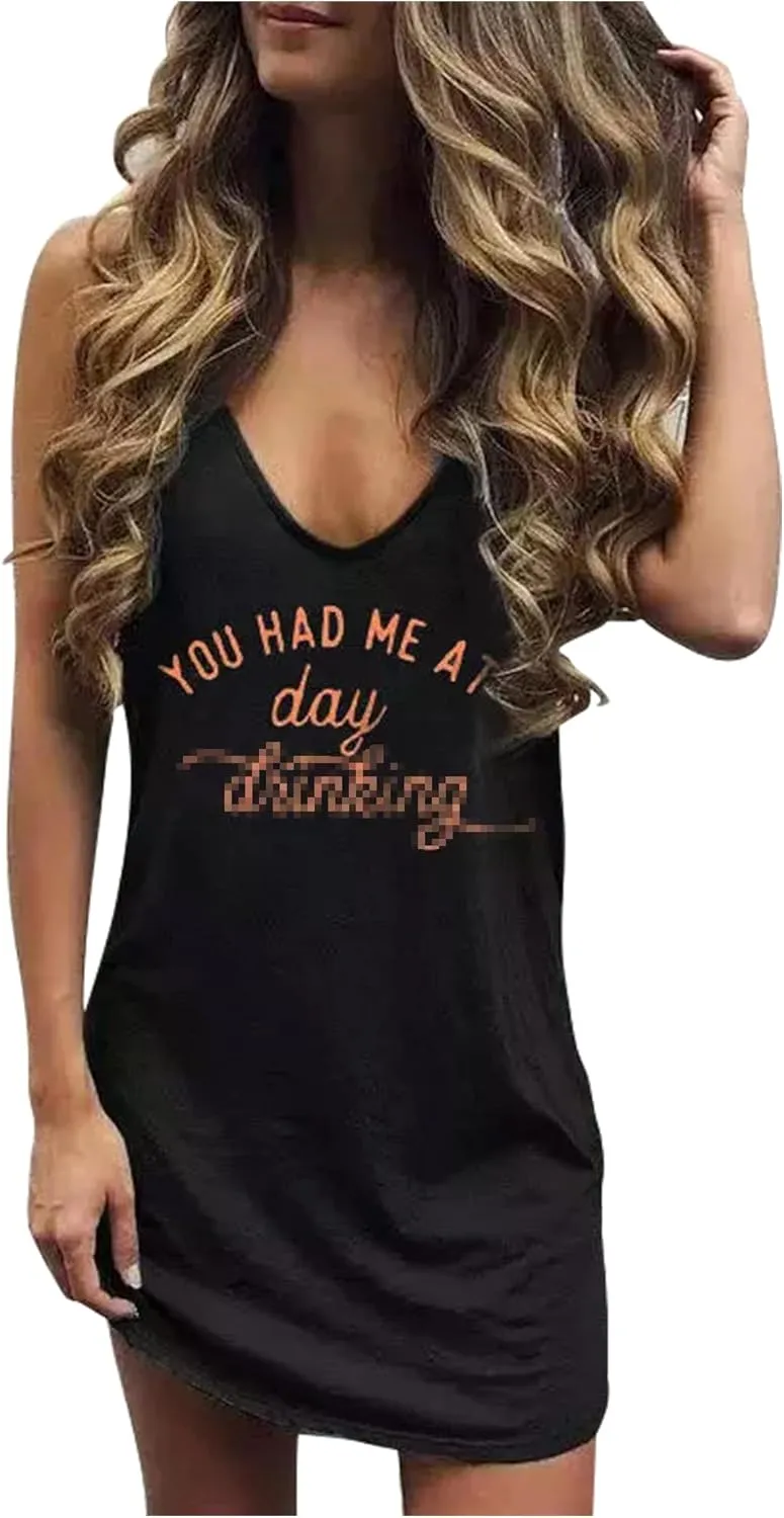 CHUNTIANRAN Mini Dress for Women Summer Beach Vacation T Shirts Sundress Sexy V Neck Sleeveless Tanks Dresses