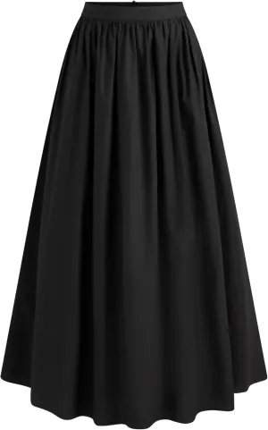 CIDER Skirts for Women Cotton Maxi Skirt Mid Waist Solid Ruffle Long A Line Skirts Casual Elegant Flowy