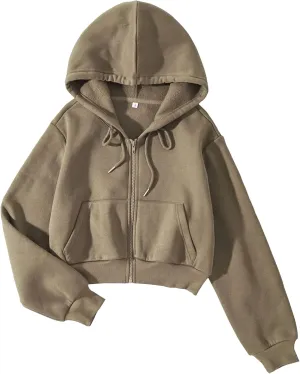 Cioatin Women Fleece Zip Up Crop Hoodies Sweatshirt Y2K Fall Trendy Long Sleeve Athletic Workout Pullover Jacket Sweater