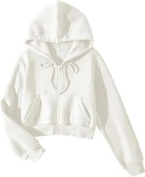 Cioatin Women Fleece Zip Up Crop Hoodies Sweatshirt Y2K Fall Trendy Long Sleeve Athletic Workout Pullover Jacket Sweater