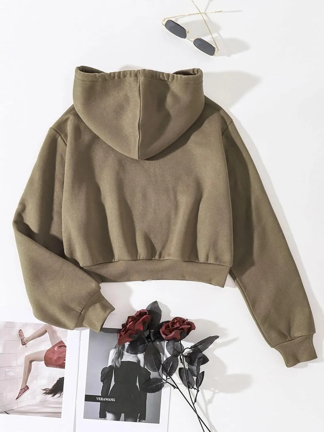 Cioatin Women Fleece Zip Up Crop Hoodies Sweatshirt Y2K Fall Trendy Long Sleeve Athletic Workout Pullover Jacket Sweater