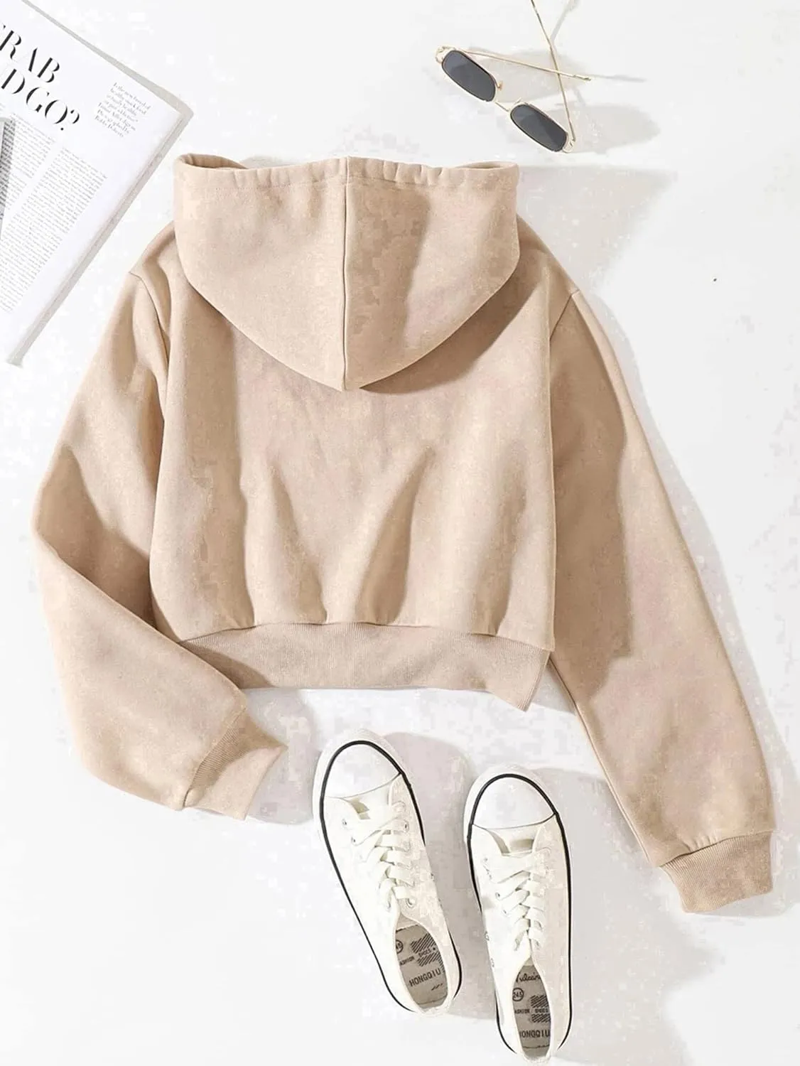 Cioatin Women Fleece Zip Up Crop Hoodies Sweatshirt Y2K Fall Trendy Long Sleeve Athletic Workout Pullover Jacket Sweater