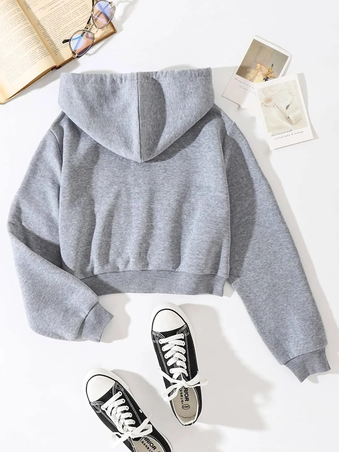 Cioatin Women Fleece Zip Up Crop Hoodies Sweatshirt Y2K Fall Trendy Long Sleeve Athletic Workout Pullover Jacket Sweater