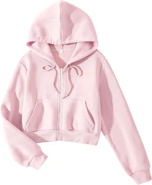 Cioatin Women Fleece Zip Up Crop Hoodies Sweatshirt Y2K Fall Trendy Long Sleeve Athletic Workout Pullover Jacket Sweater