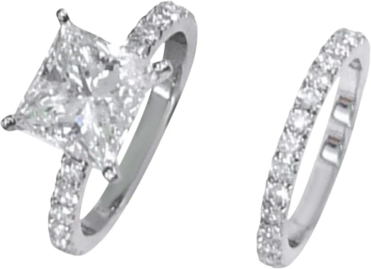 Classic Bridal Sets Band Ring for Women, White Cubic Zirconia Square CZ Stone Cocktail Engagement Wedding Rings