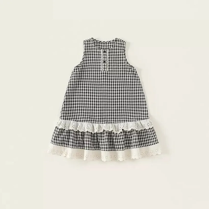 Classic Gingham Lace Trim Dress