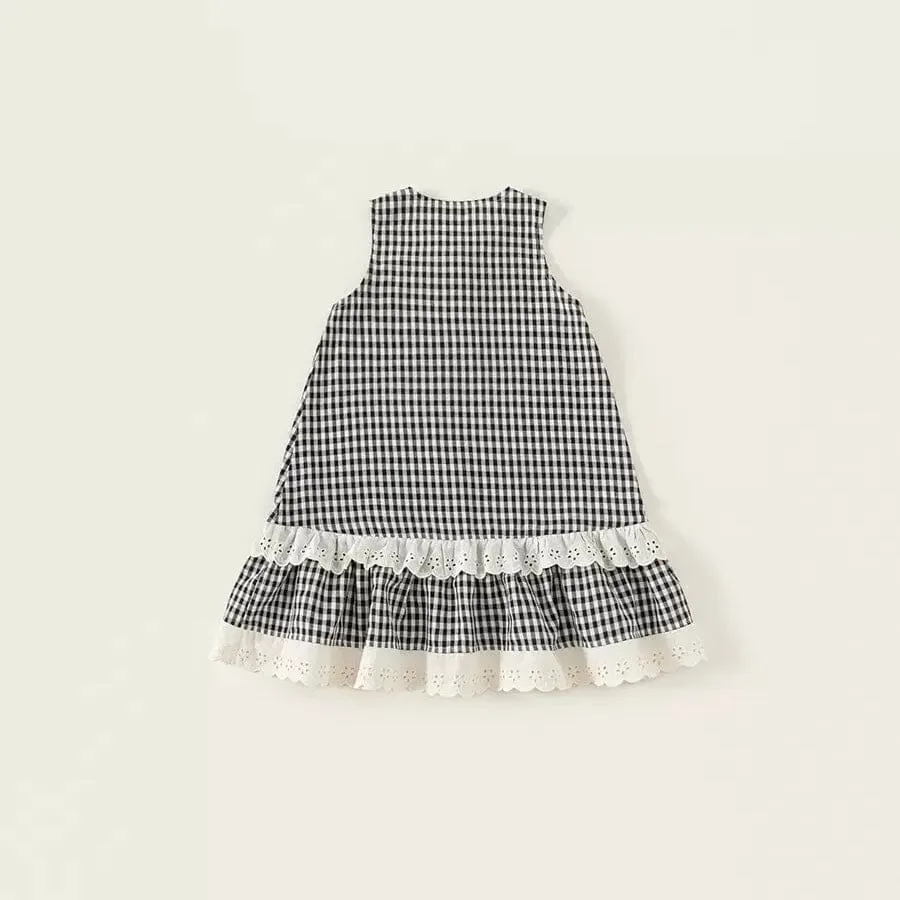 Classic Gingham Lace Trim Dress