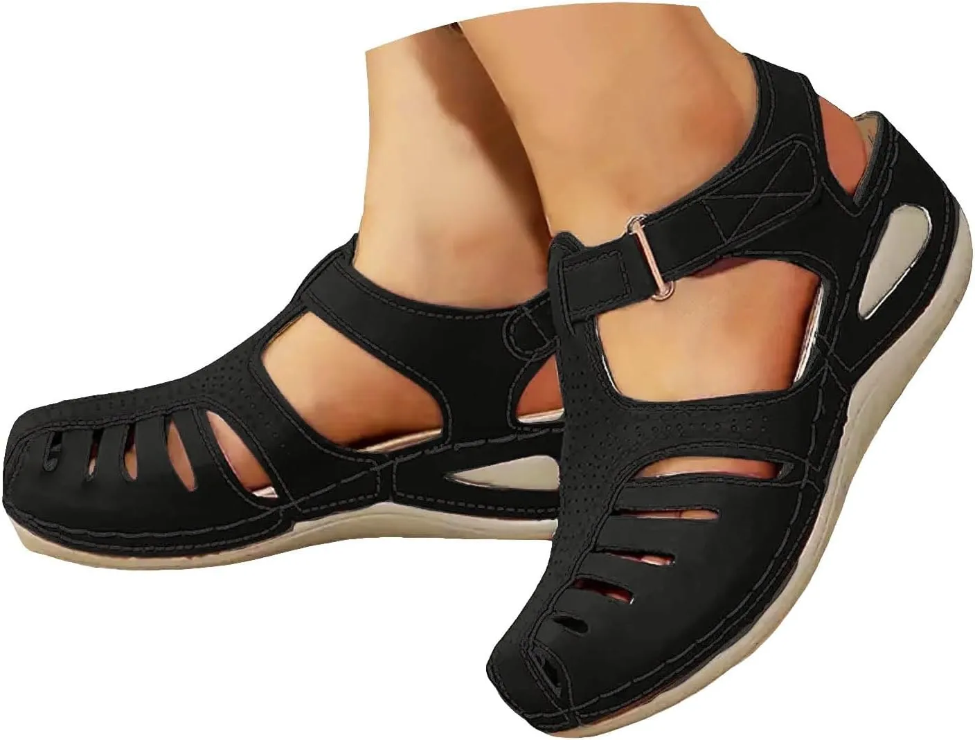 Closed Toe Wedge Sandals for Women Dressy Summer Comfortable Platform Wedges Ankle Strap Wide Width Walking Sandals Arch Support Casual Hollow Out Sandal Dress Shoes