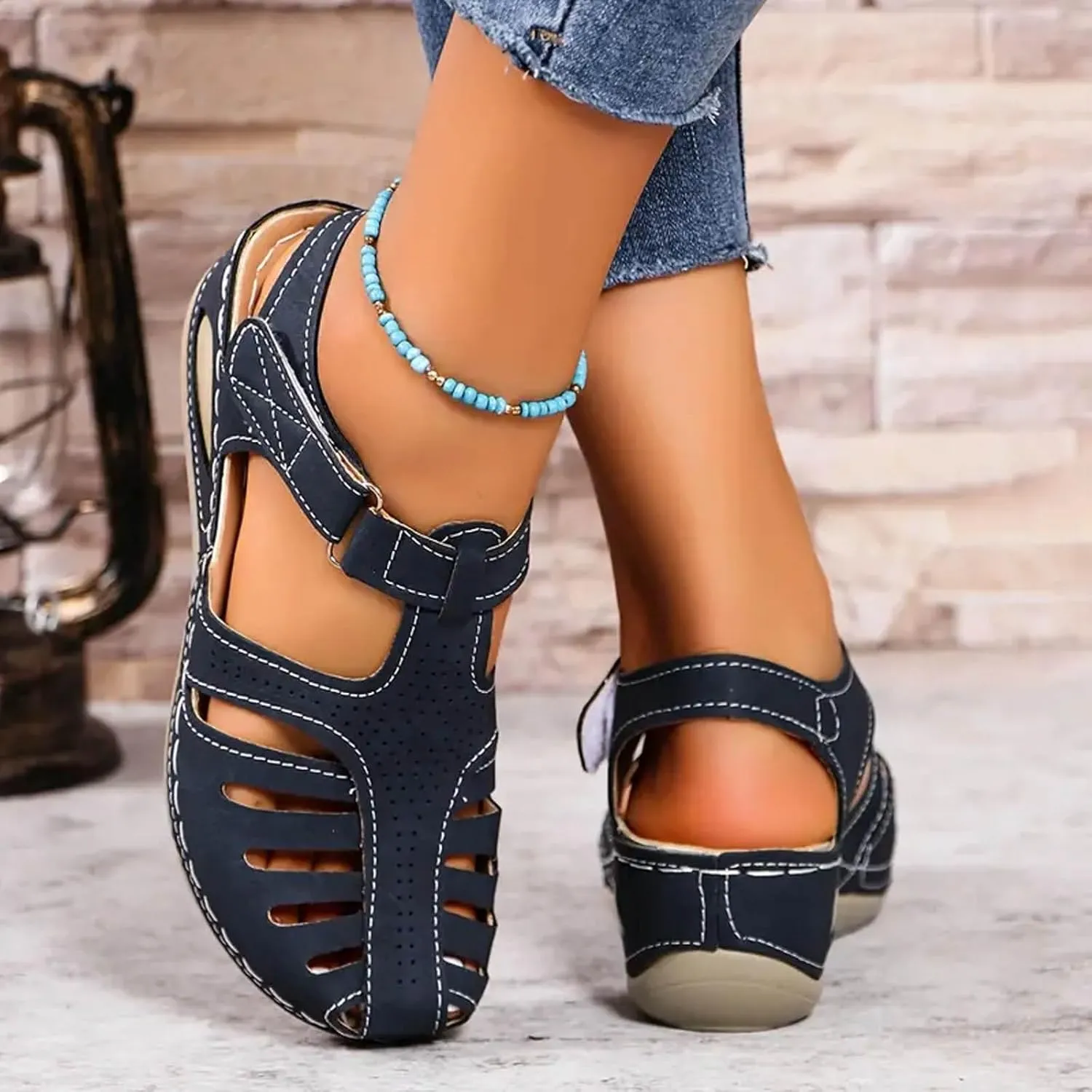 Closed Toe Wedge Sandals for Women Dressy Summer Comfortable Platform Wedges Ankle Strap Wide Width Walking Sandals Arch Support Casual Hollow Out Sandal Dress Shoes