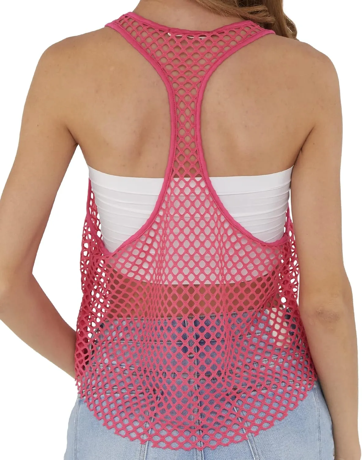 CLOZOZ Fishnet Tank Tops Mesh See Through Tops for Women Trendy Sheer Scoop Neck Sleeveless Going Out Tops