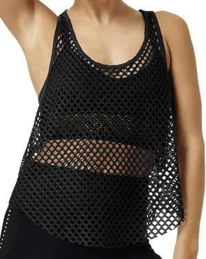 CLOZOZ Fishnet Tank Tops Mesh See Through Tops for Women Trendy Sheer Scoop Neck Sleeveless Going Out Tops