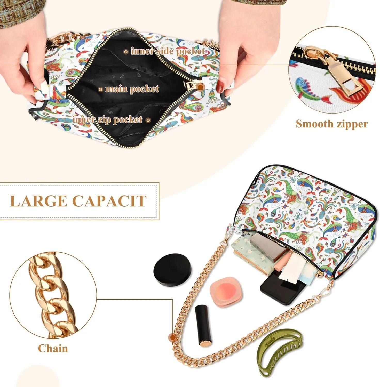 Coffee Beans Brown Evening Clutch Purse for Women Hobo Clutch Purse Chain One Shoulder Purse