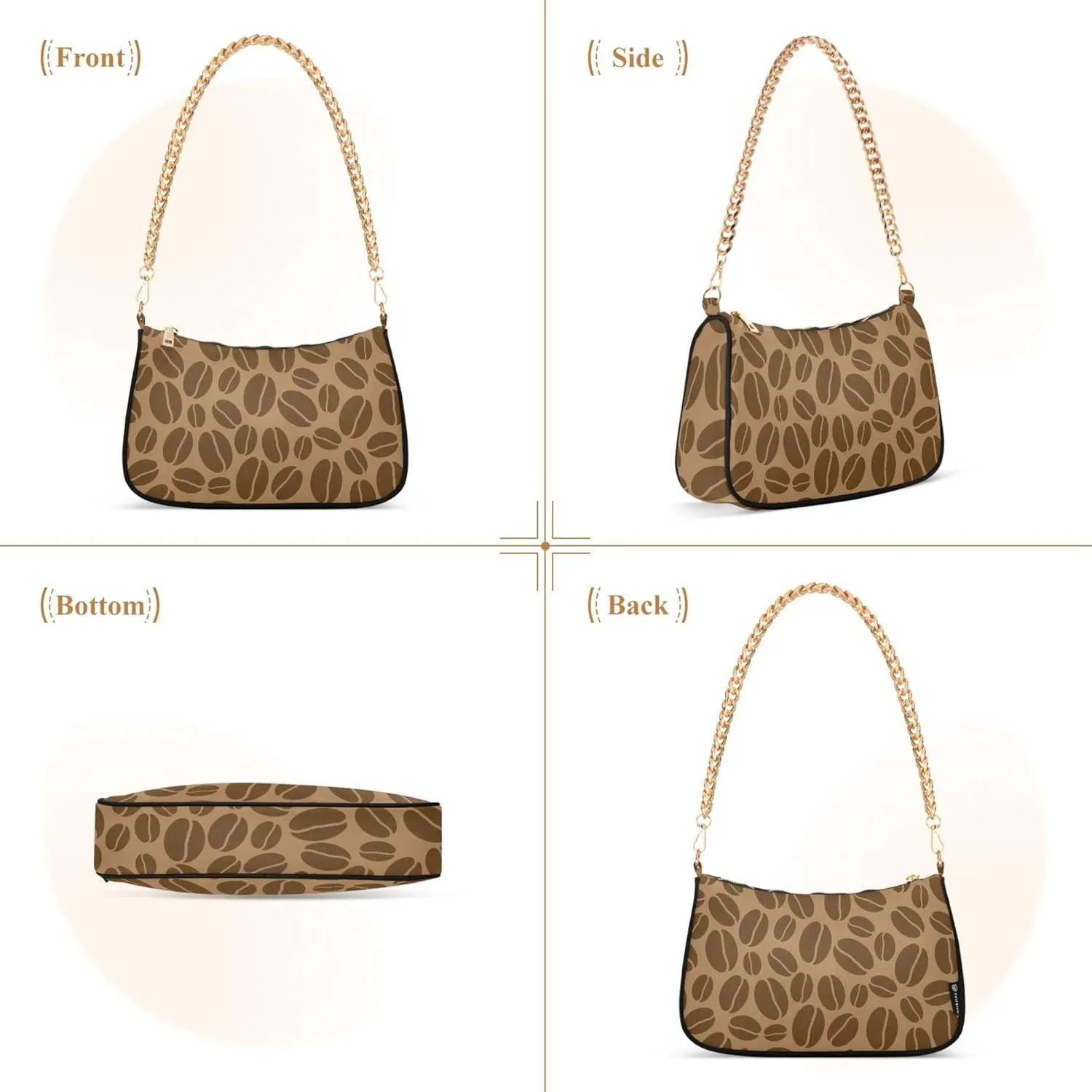 Coffee Beans Brown Evening Clutch Purse for Women Hobo Clutch Purse Chain One Shoulder Purse