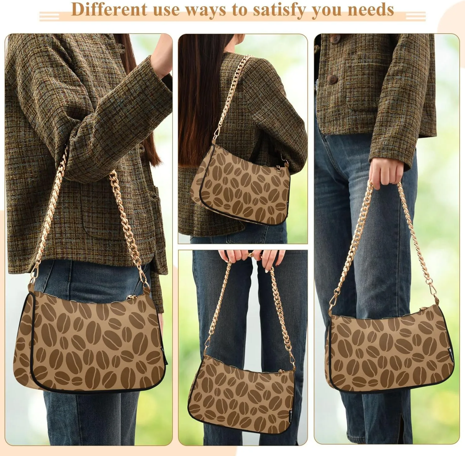 Coffee Beans Brown Evening Clutch Purse for Women Hobo Clutch Purse Chain One Shoulder Purse