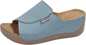 Comfortable Wedge Sandals for Women Arch Support Open Toe Breathable Elegant Summer Dress Walking Shoes Color Block Casual Platform Slip on Slippers