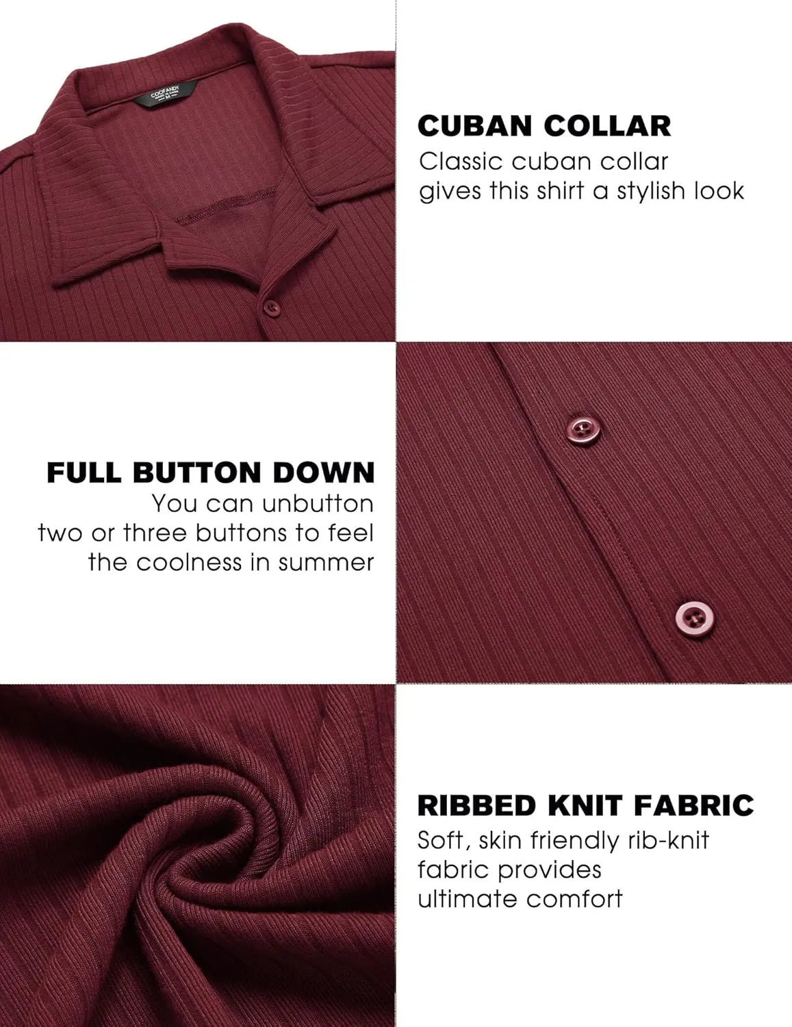 COOFANDY Men Long Sleeve Button Down Shirts Muscle Fit Dress Shirts Slim Fit Knit Shirts Camp Collar Shirts