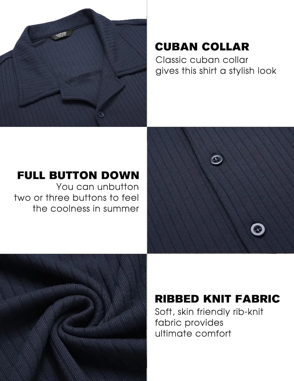 COOFANDY Men Long Sleeve Button Down Shirts Muscle Fit Dress Shirts Slim Fit Knit Shirts Camp Collar Shirts