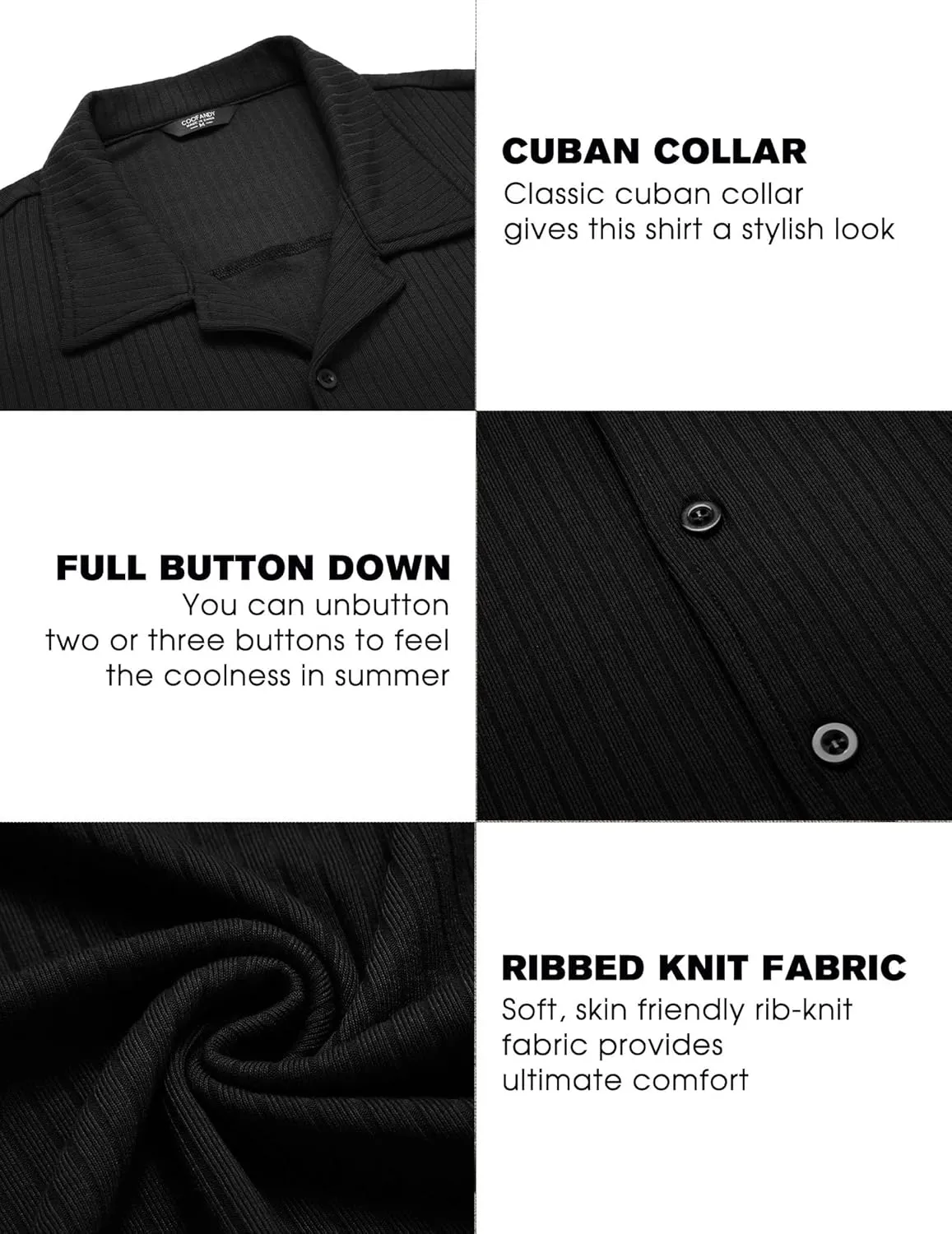 COOFANDY Men Long Sleeve Button Down Shirts Muscle Fit Dress Shirts Slim Fit Knit Shirts Camp Collar Shirts
