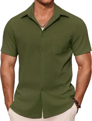 COOFANDY Mens Button Down Shirts Short Sleeve Casual Shirts Summer Beach Textured Vacation Shirts