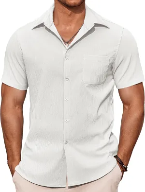COOFANDY Mens Button Down Shirts Short Sleeve Casual Shirts Summer Beach Textured Vacation Shirts