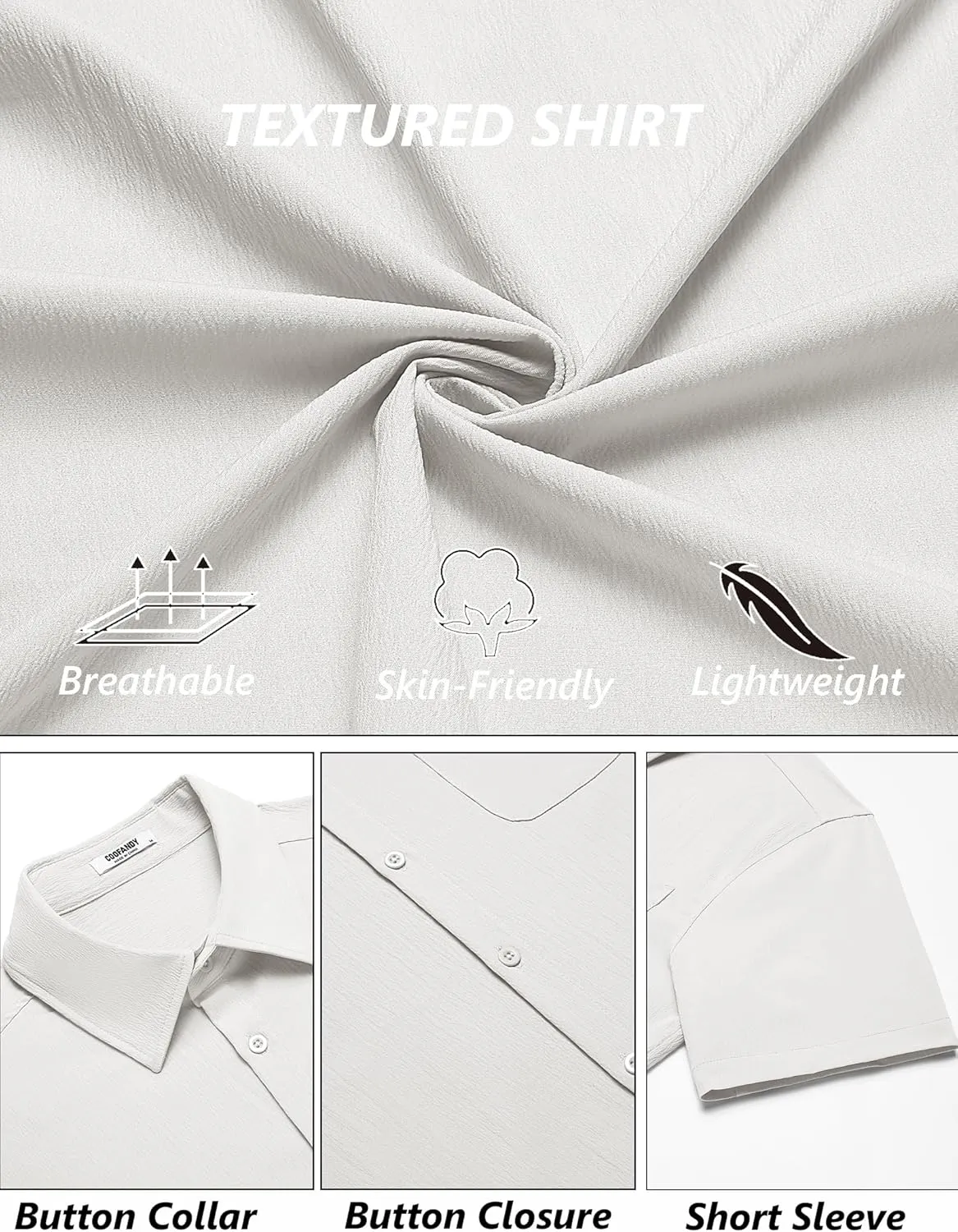 COOFANDY Mens Button Down Shirts Short Sleeve Casual Shirts Summer Beach Textured Vacation Shirts