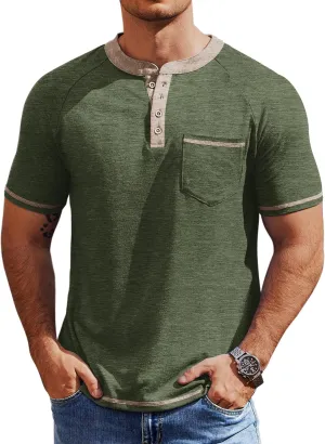 COOFANDY Mens Henley Shirts Short Sleeve Casual Button T-Shirts Basic Tee Shirts Summer Vintage T Shirts with Pocket