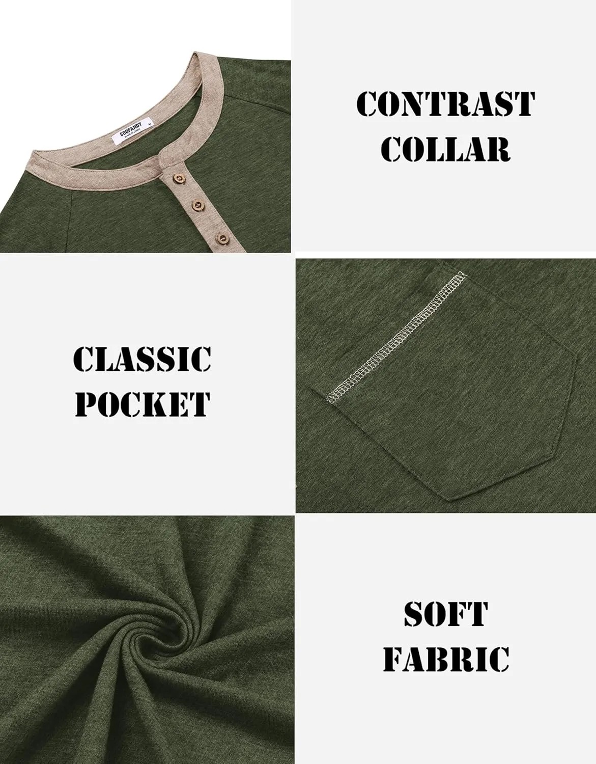 COOFANDY Mens Henley Shirts Short Sleeve Casual Button T-Shirts Basic Tee Shirts Summer Vintage T Shirts with Pocket
