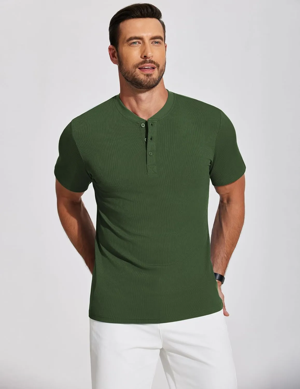 COOFANDY Men's Henley Shirts Short Sleeve Ribbed T-Shirts Bodybuilding Workout Tee Shirts