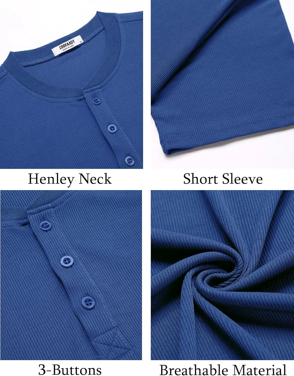 COOFANDY Men's Henley Shirts Short Sleeve Ribbed T-Shirts Bodybuilding Workout Tee Shirts