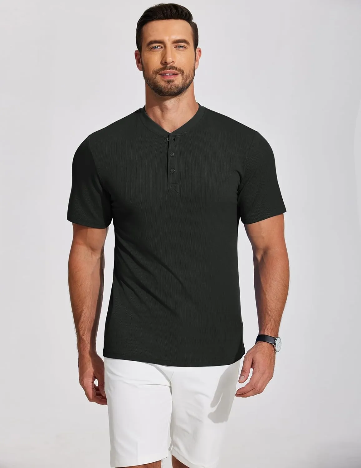COOFANDY Men's Henley Shirts Short Sleeve Ribbed T-Shirts Bodybuilding Workout Tee Shirts