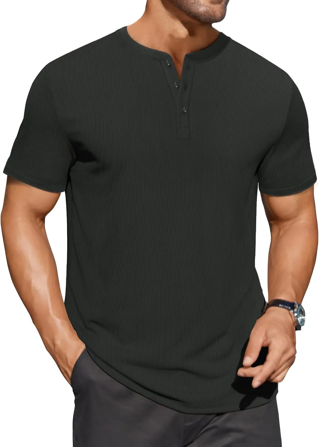 COOFANDY Men's Henley Shirts Short Sleeve Ribbed T-Shirts Bodybuilding Workout Tee Shirts