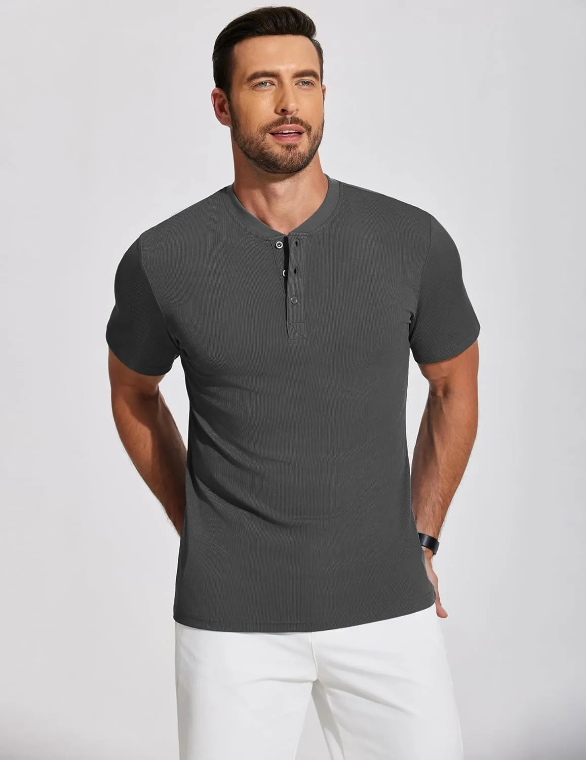 COOFANDY Men's Henley Shirts Short Sleeve Ribbed T-Shirts Bodybuilding Workout Tee Shirts